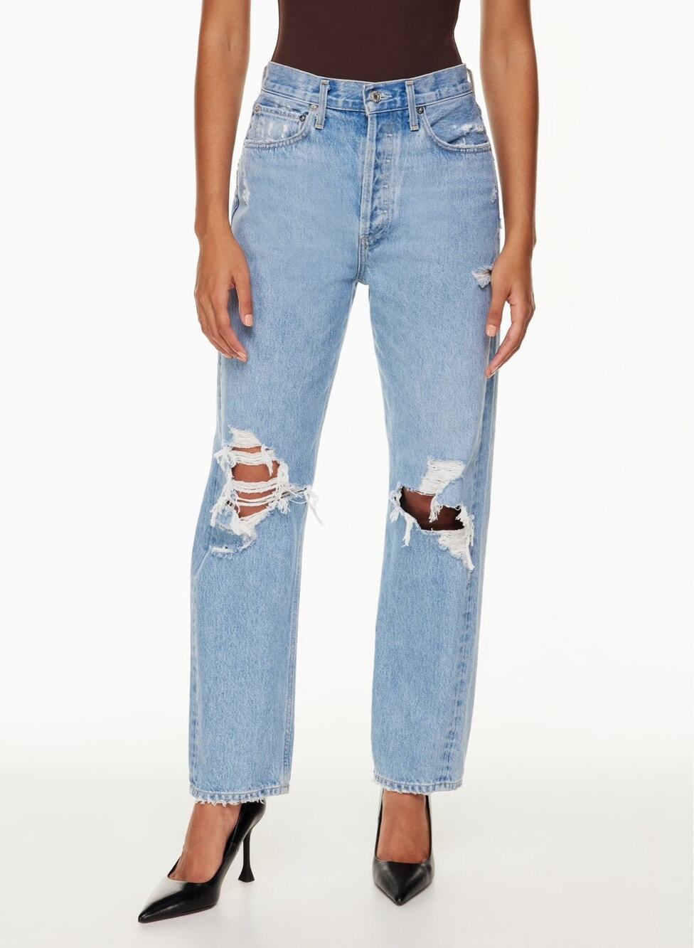 AGOLDE 90s High Rise Straight Leg Distressed Jeans Light Wash 25